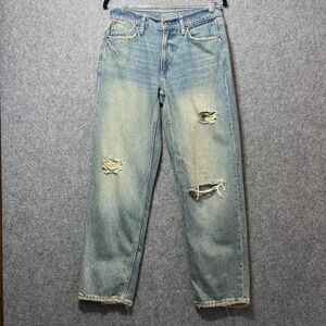 Arizona Jean Co Low Rise Dad Jeans Distressed Ripped Denim Light Wash Size 4‎